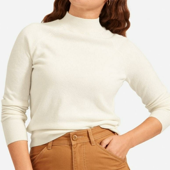 EVERLANE The Cashmere knit Shrunken Mock Neck Pullover. Sweater Cream  sz Xxs - Picture 1 of 4